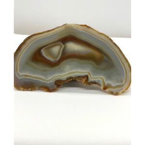 Natural Polished Banded Agate Slice Geode Specimen Brown Gray 5.25 Inch Decor